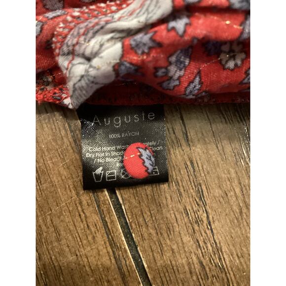 AUGUSTE Valentina Fiesta Day Dress Off Red Metallic Cranes short sleeve midi 2 - Picture 10 of 10